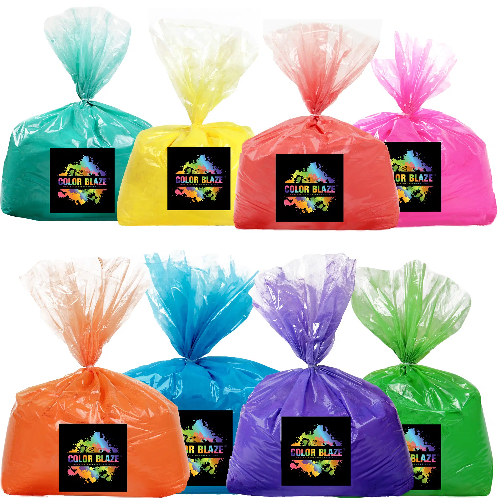 Color Blaze 25 Holi Color Powder Packets - 75g Each - 8 Colors - Pink, Red,  Orange, Yellow, Green, Teal, Blue, Purple - for Toss, Rangoli, Fun Run